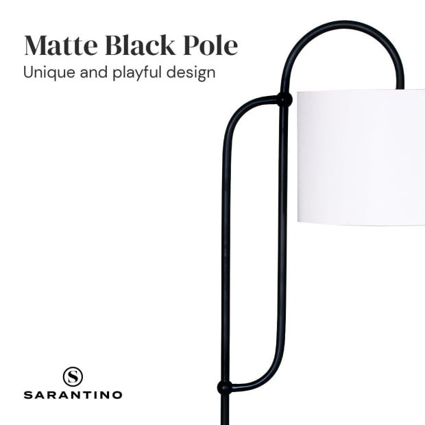 Sarantino Metal Floor Lamp with Marble Base & Off-White Shade Image 3