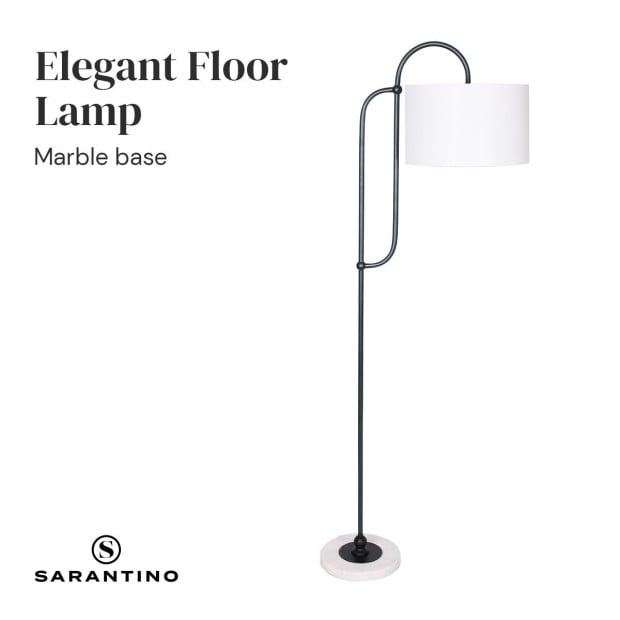 Sarantino Metal Floor Lamp with Marble Base & Off-White Shade Image 5