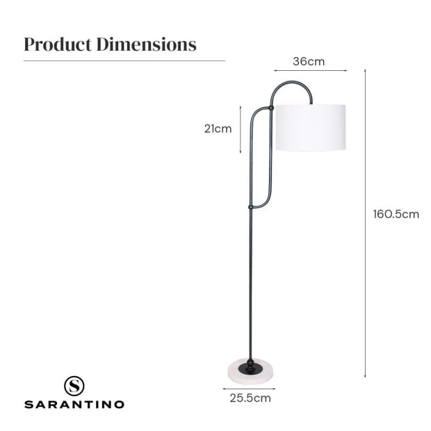 Sarantino Metal Floor Lamp with Marble Base & Off-White Shade Image 6