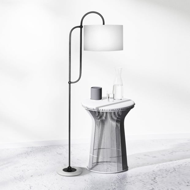 Sarantino Metal Floor Lamp with Marble Base & Off-White Shade Image 7