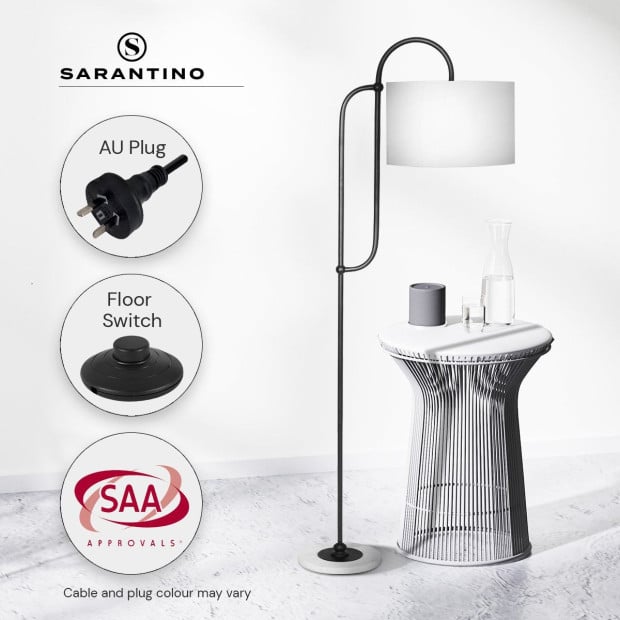 Sarantino Metal Floor Lamp with Marble Base & Off-White Shade Image 9