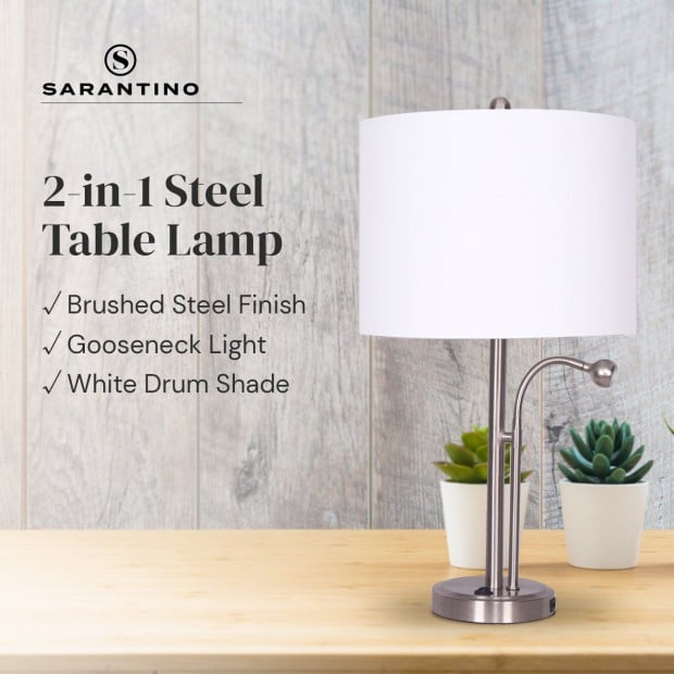 Sarantino 2-in-1 Table Lamp with LED Reading Light Image 2
