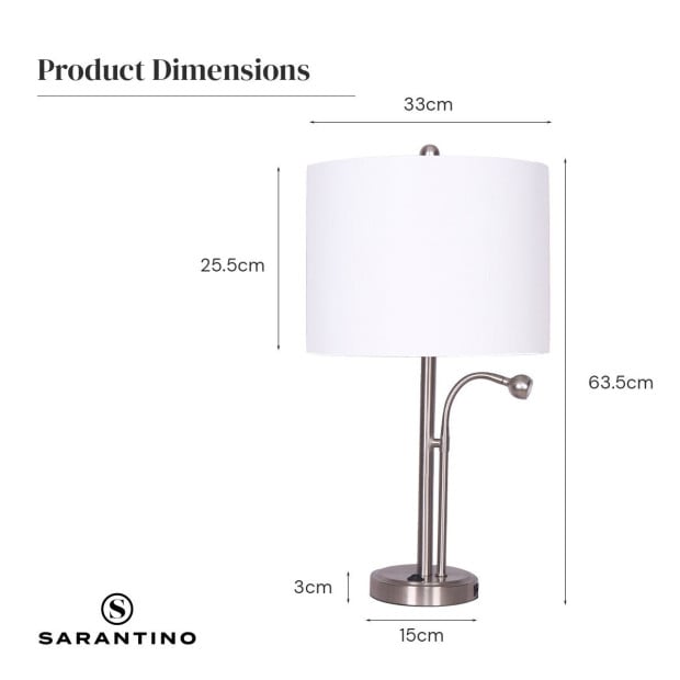 Sarantino 2-in-1 Table Lamp with LED Reading Light Image 7