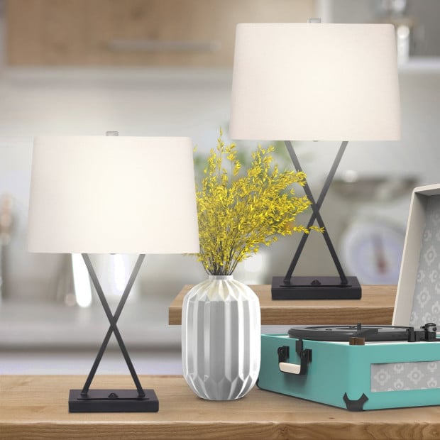 Sarantino Metal Table Lamp Pair with Rectangle Shade & X Stand Image 11
