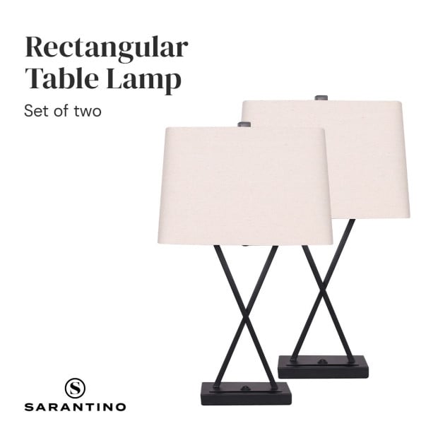 Sarantino Metal Table Lamp Pair with Rectangle Shade & X Stand Image 5