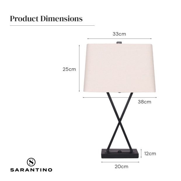 Sarantino Metal Table Lamp Pair with Rectangle Shade & X Stand Image 9