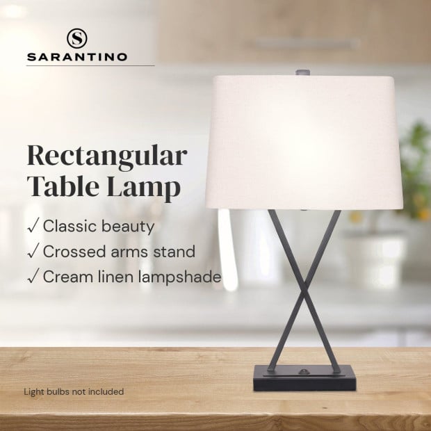 Sarantino Metal Table Lamp Pair with Rectangle Shade & X Stand Image 2