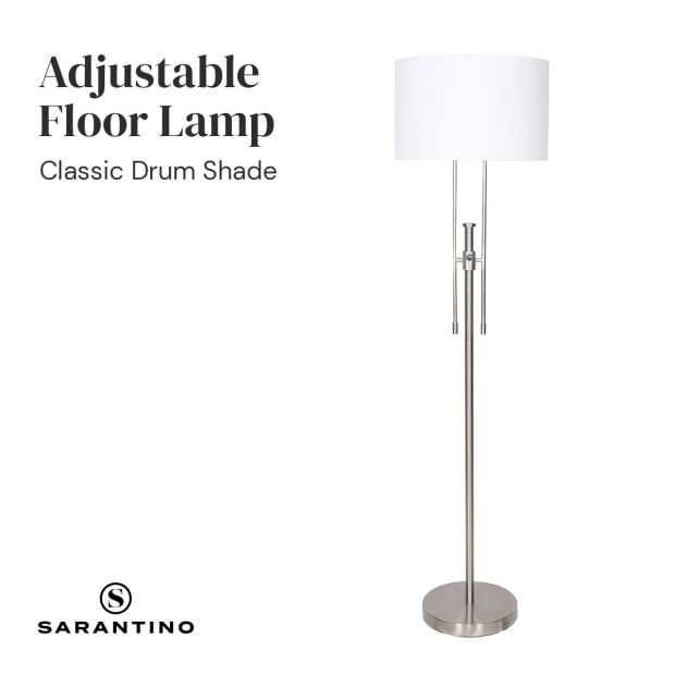 Sarantino Height-Adjustable Metal Floor Lamp - Brushed Nickel Image 5