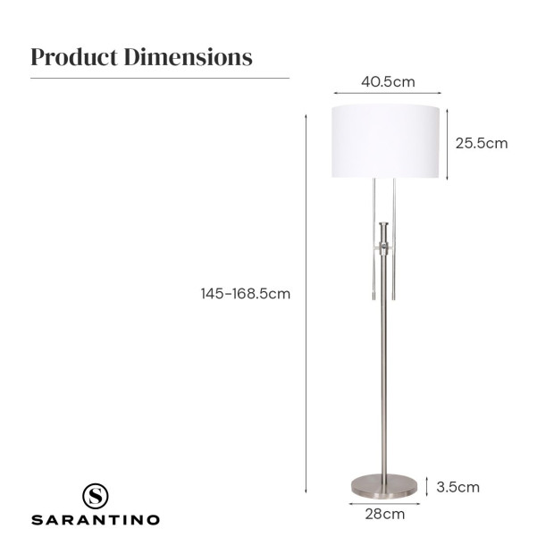 Sarantino Height-Adjustable Metal Floor Lamp - Brushed Nickel Image 9