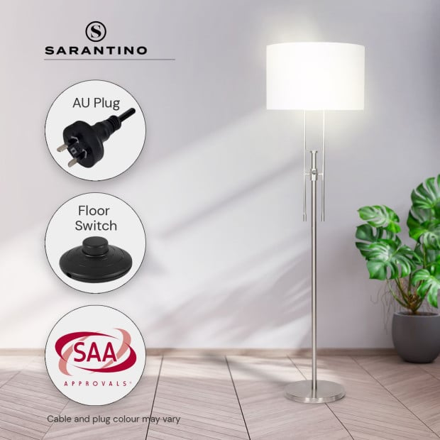 Sarantino Height-Adjustable Metal Floor Lamp - Brushed Nickel Image 10