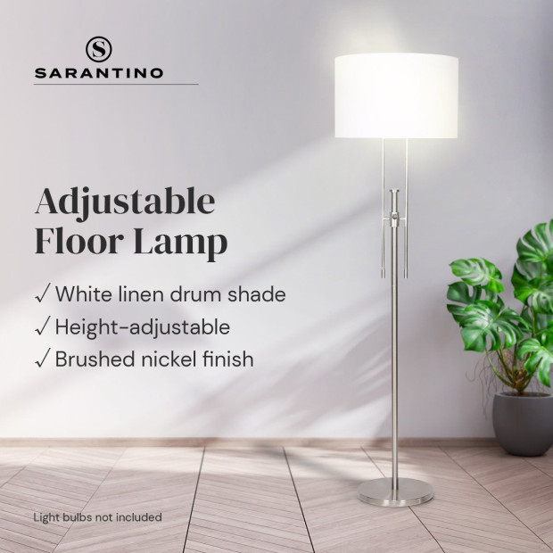 Sarantino Height-Adjustable Metal Floor Lamp - Brushed Nickel Image 2