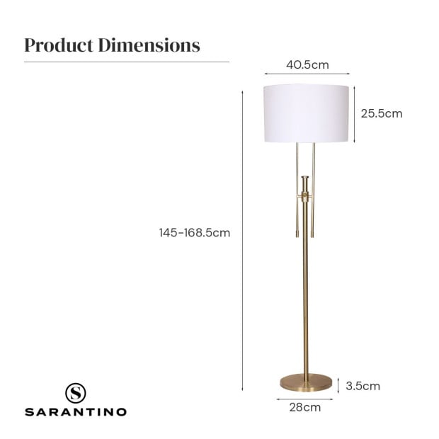 Sarantino Height-Adjustable Metal Floor Lamp - Brushed Gold Image 9