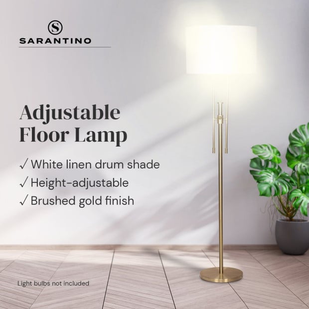 Sarantino Height-Adjustable Metal Floor Lamp - Brushed Gold Image 2