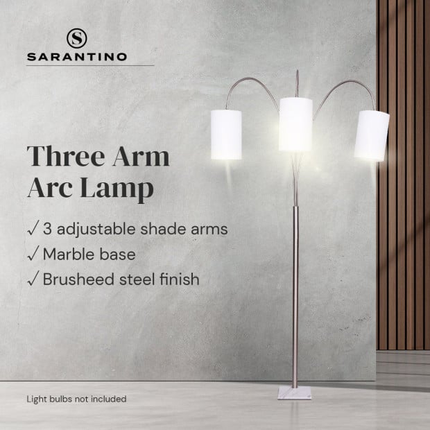 Sarantino 3-Light Metal Arc Floor Lamp - Nickel & Marble Finish Image 11