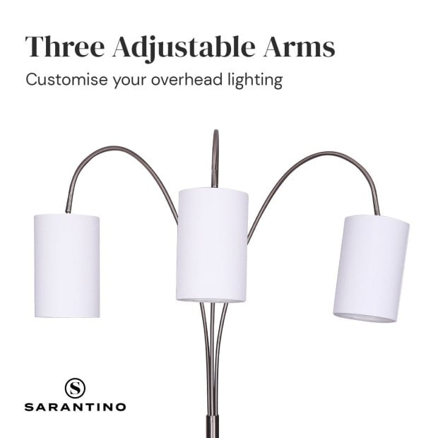 Sarantino 3-Light Metal Arc Floor Lamp - Nickel & Marble Finish Image 3