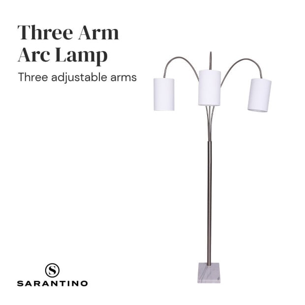 Sarantino 3-Light Metal Arc Floor Lamp - Nickel & Marble Finish Image 4