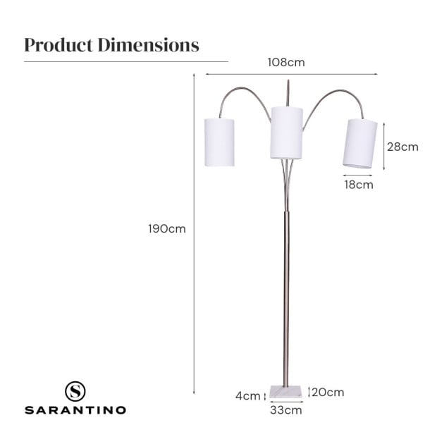 Sarantino 3-Light Metal Arc Floor Lamp - Nickel & Marble Finish Image 8