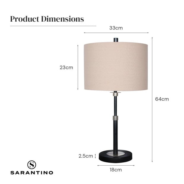 Sarantino Metal Table Lamp with Cream Drum Shade Image 10