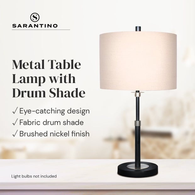 Sarantino Metal Table Lamp with Cream Drum Shade Image 11
