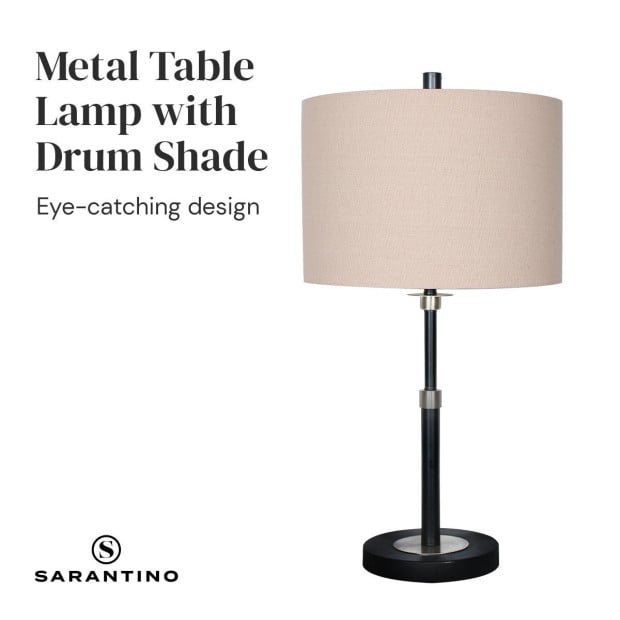 Sarantino Metal Table Lamp with Cream Drum Shade Image 4