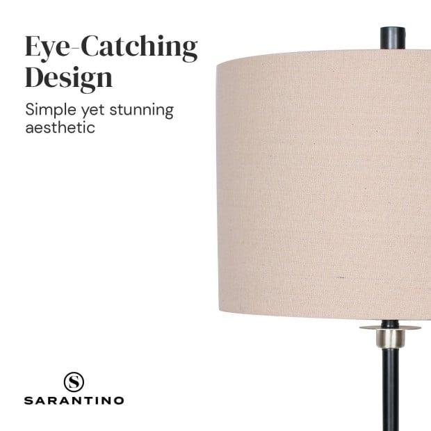 Sarantino Metal Table Lamp with Cream Drum Shade Image 5