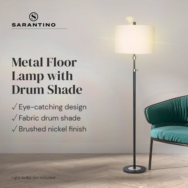 Sarantino Metal Floor Lamp with Cream Drum Shade Image 11