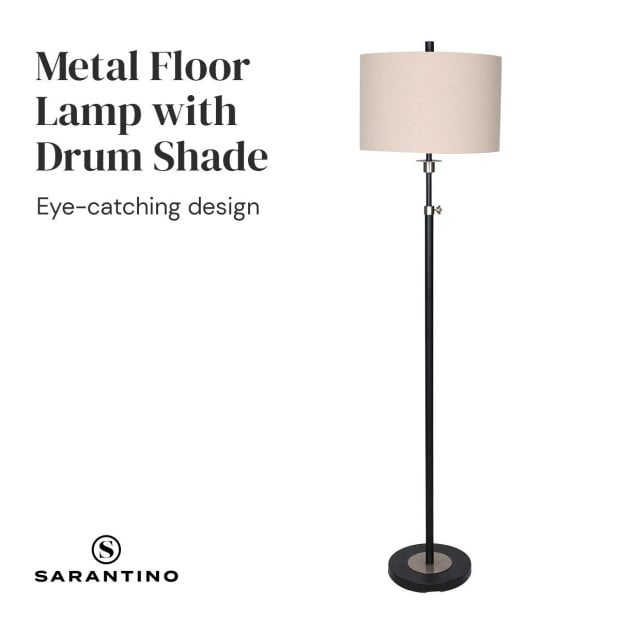 Sarantino Metal Floor Lamp with Cream Drum Shade Image 4