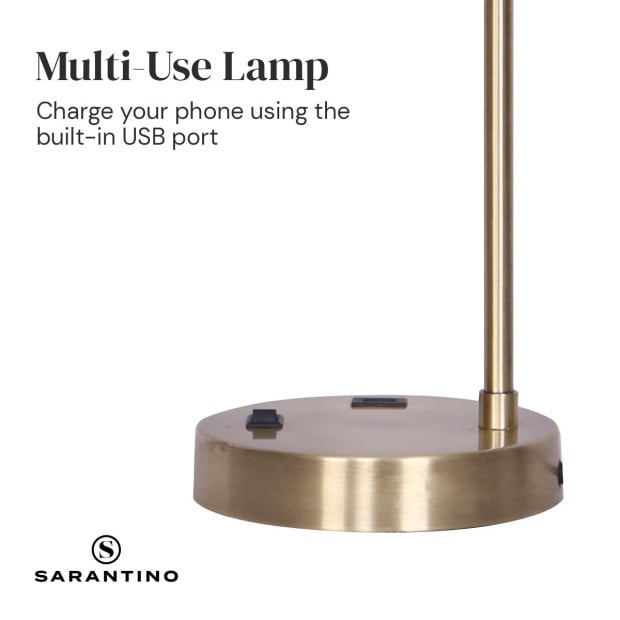 Sarantino Metal Task Lamp with USB Port - Antique Brass Image 3