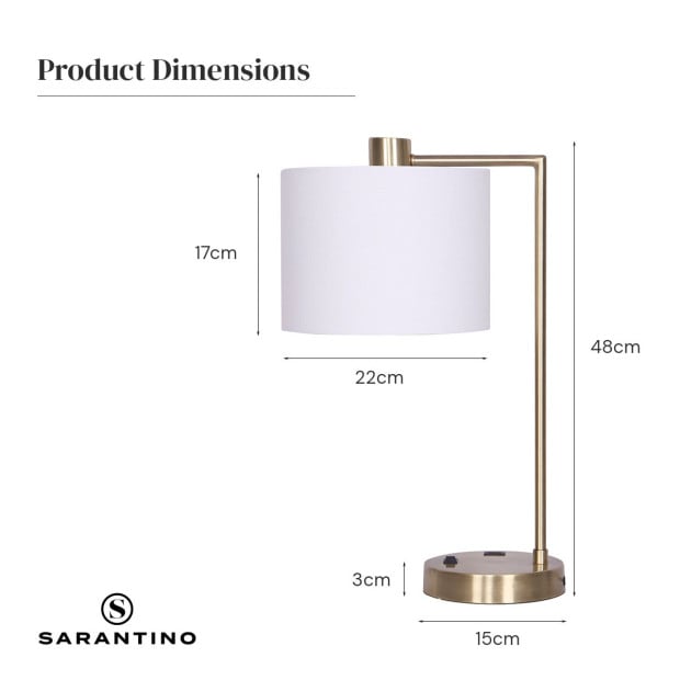 Sarantino Metal Task Lamp with USB Port - Antique Brass Image 5