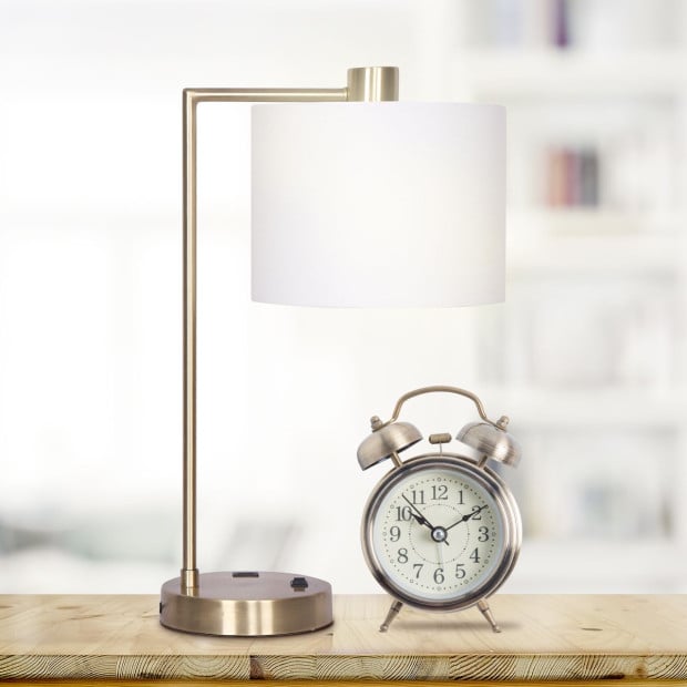 Sarantino Metal Task Lamp with USB Port - Antique Brass Image 6