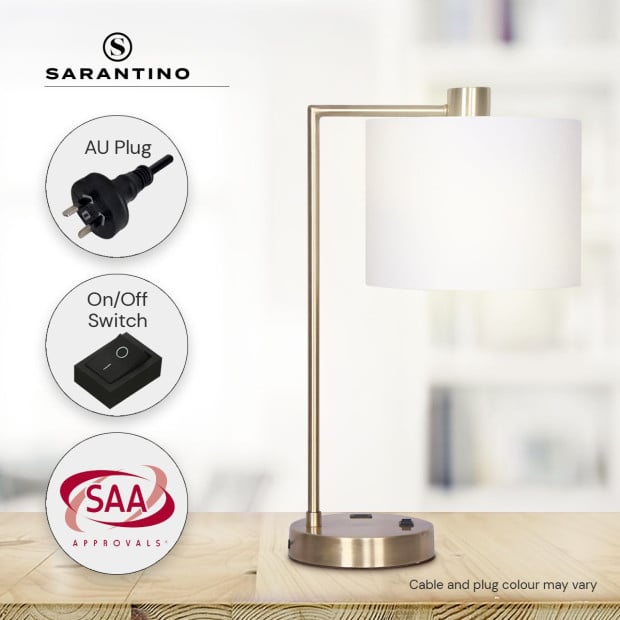 Sarantino Metal Task Lamp with USB Port - Antique Brass Image 7