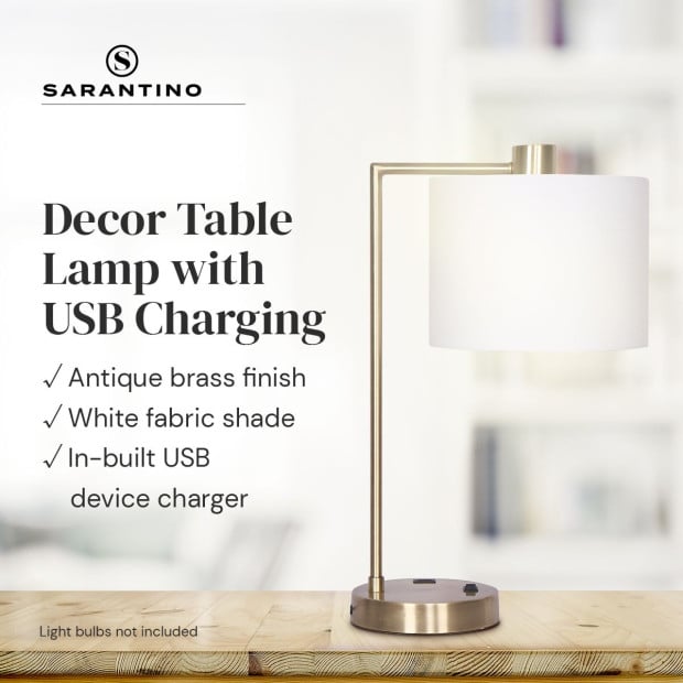 Sarantino Metal Task Lamp with USB Port - Antique Brass Image 8