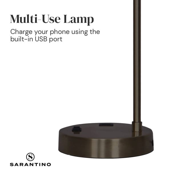Sarantino Metal Task Lamp with USB Port - Black Image 3