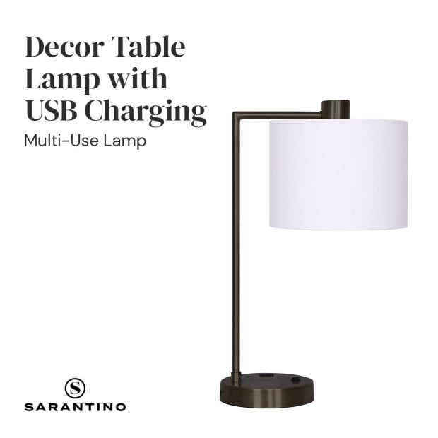 Sarantino Metal Task Lamp with USB Port - Black Image 4
