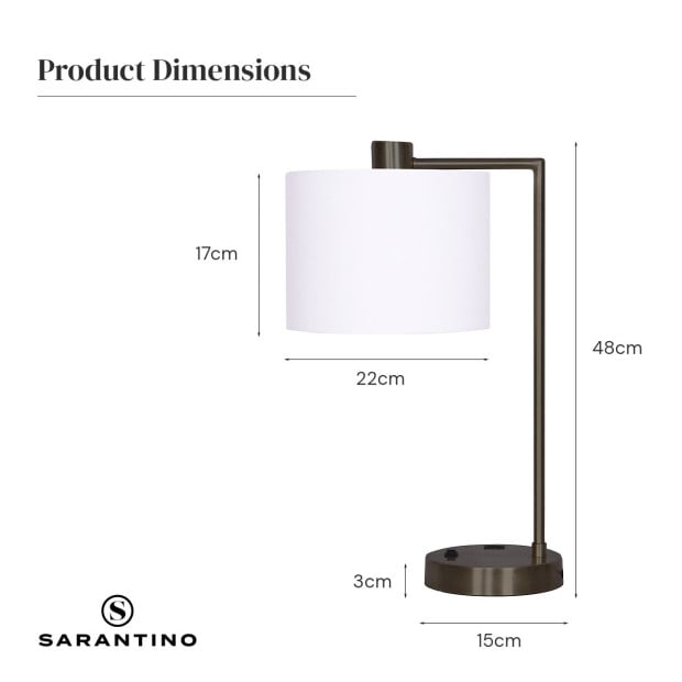 Sarantino Metal Task Lamp with USB Port - Black Image 5