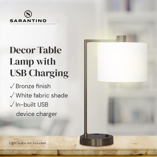 Sarantino Metal Task Lamp with USB Port - Black Image 8