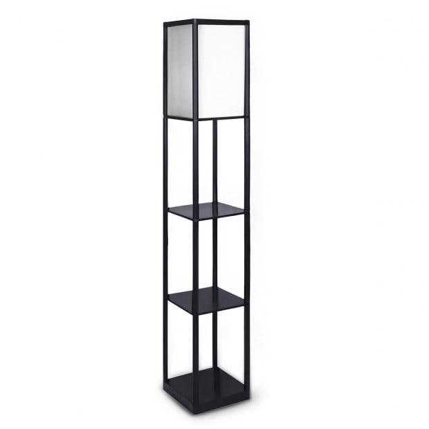 Sarantino Etagere Floor Lamp Shelves in Black Frame with Fabric Shade