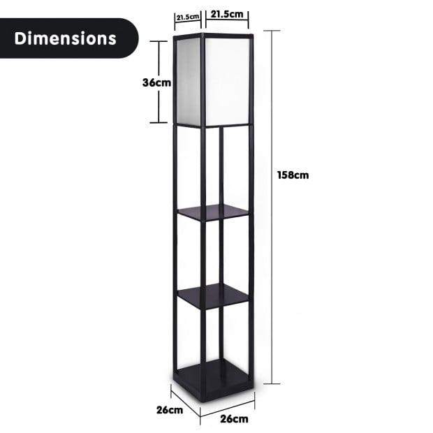 Sarantino Etagere Floor Lamp Shelves in Black Frame with Fabric Shade Image 5