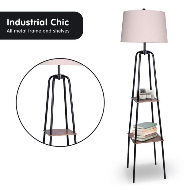 Sarantino Metal Etagere Floor Lamp Shade in Wood Grain Finish Image 3