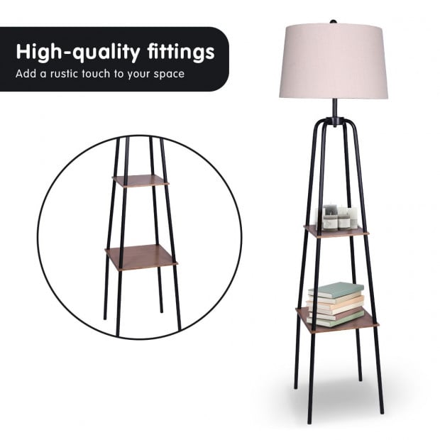 Sarantino Metal Etagere Floor Lamp Shade in Wood Grain Finish Image 4
