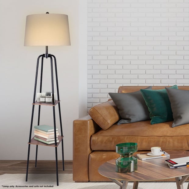 Sarantino Metal Etagere Floor Lamp Shade in Wood Grain Finish Image 5