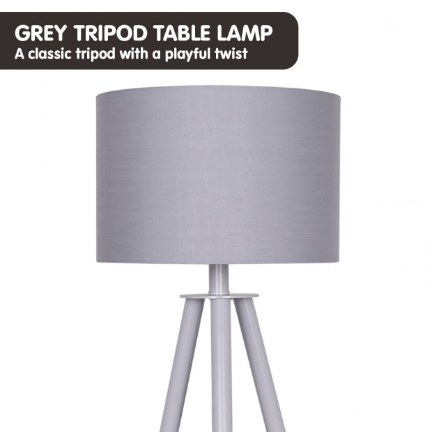 Sarantino Metal Tripod Desk Lamp - Grey Metal & Wood Legs Image 3