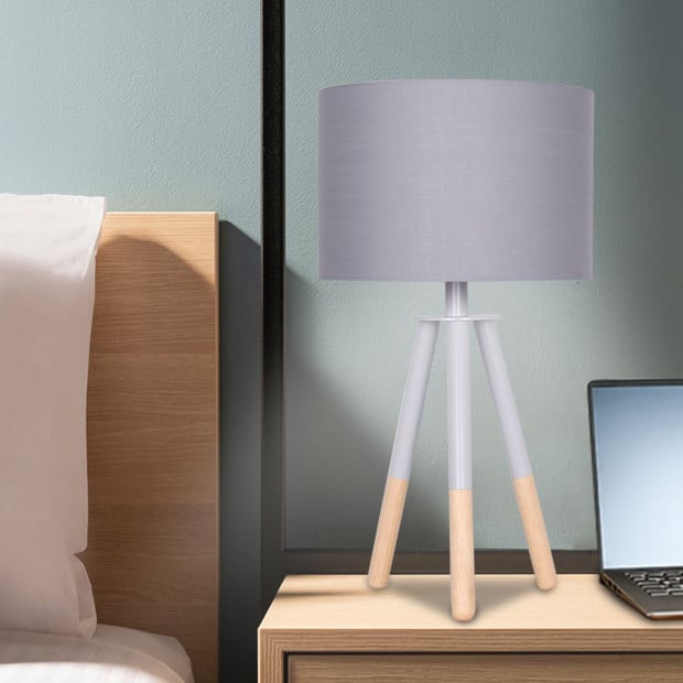 Sarantino Metal Tripod Desk Lamp - Grey Metal & Wood Legs Image 6