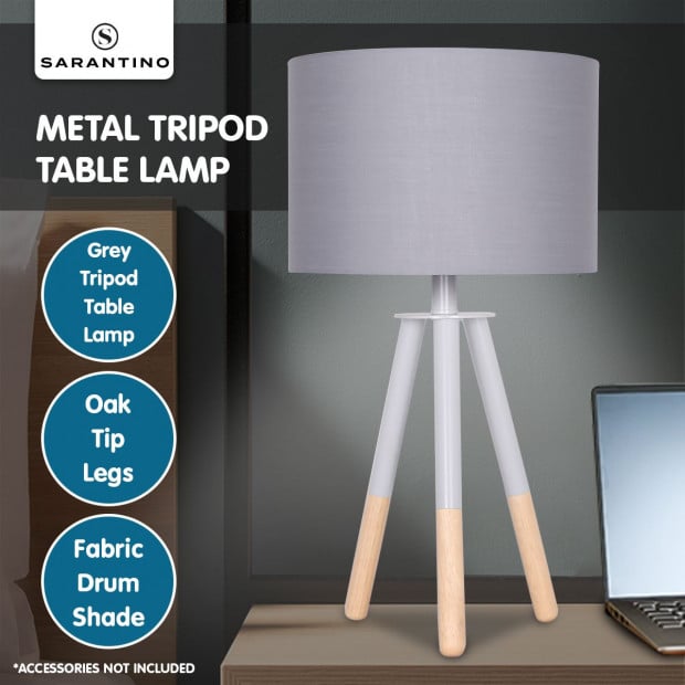 Sarantino Metal Tripod Desk Lamp - Grey Metal & Wood Legs Image 7