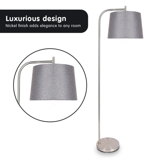 Sarantino Metal Task Floor Lamp Shade Nickel Finish Grey Linen Fabric Image 3