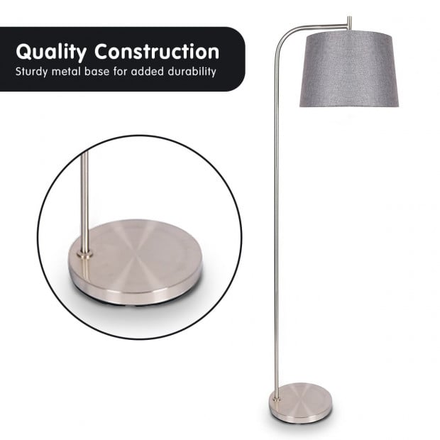 Sarantino Metal Task Floor Lamp Shade Nickel Finish Grey Linen Fabric Image 4