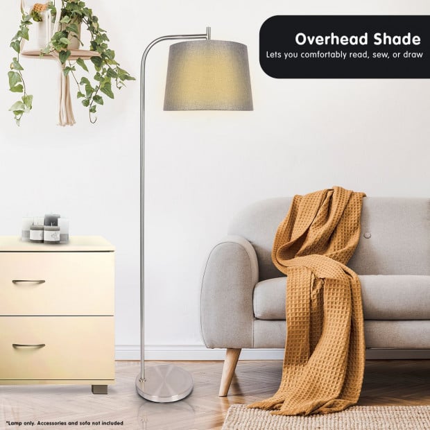 Sarantino Metal Task Floor Lamp Shade Nickel Finish Grey Linen Fabric Image 5