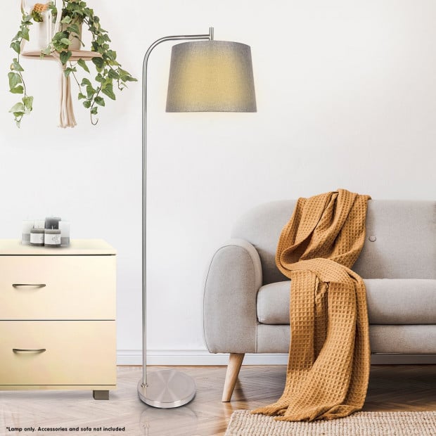 Sarantino Metal Task Floor Lamp Shade Nickel Finish Grey Linen Fabric Image 6