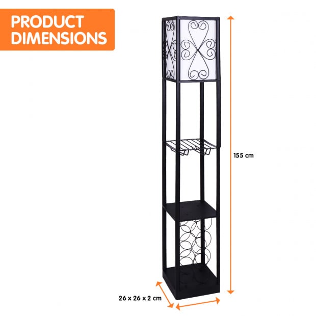 Sarantino Metal Etagere Floor Lamp with Wine Holder Shelf Image 2