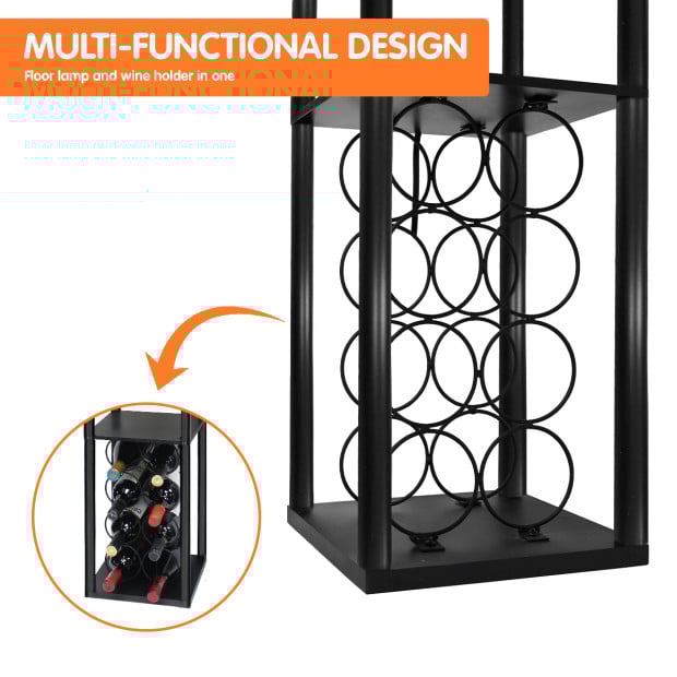Sarantino Metal Etagere Floor Lamp with Wine Holder Shelf Image 4